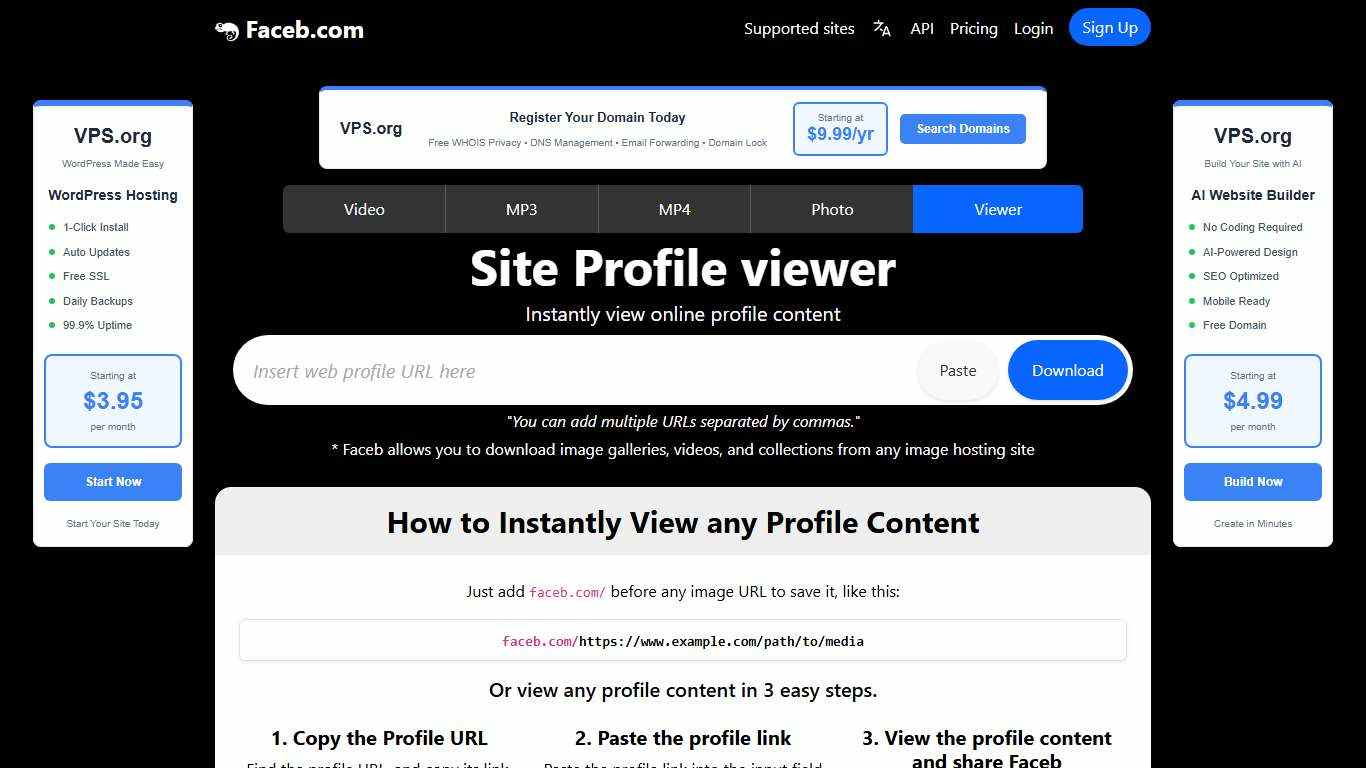 Site Profile viewer - Faceb