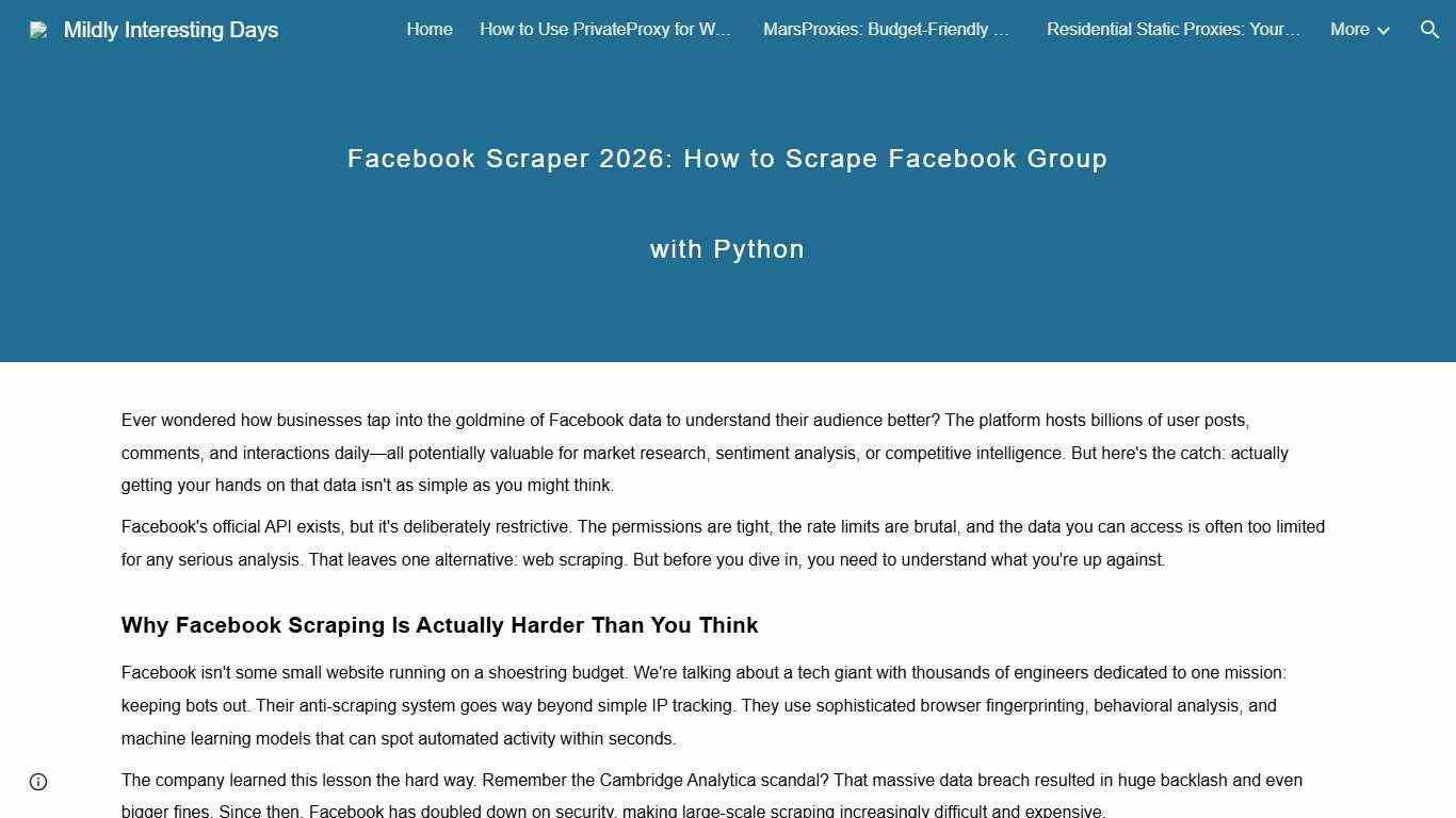 Mildly Interesting Days - Facebook Scraper 2026: How to Scrape Facebook Group with Python